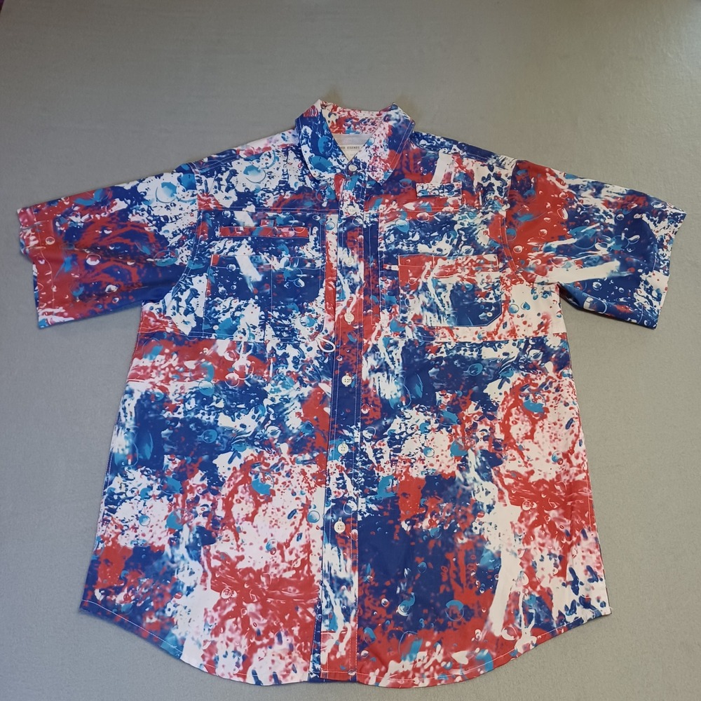 Reel Legends Mens Saltwater II Fishing Shirt S Red White Blue Abstract Print S/S